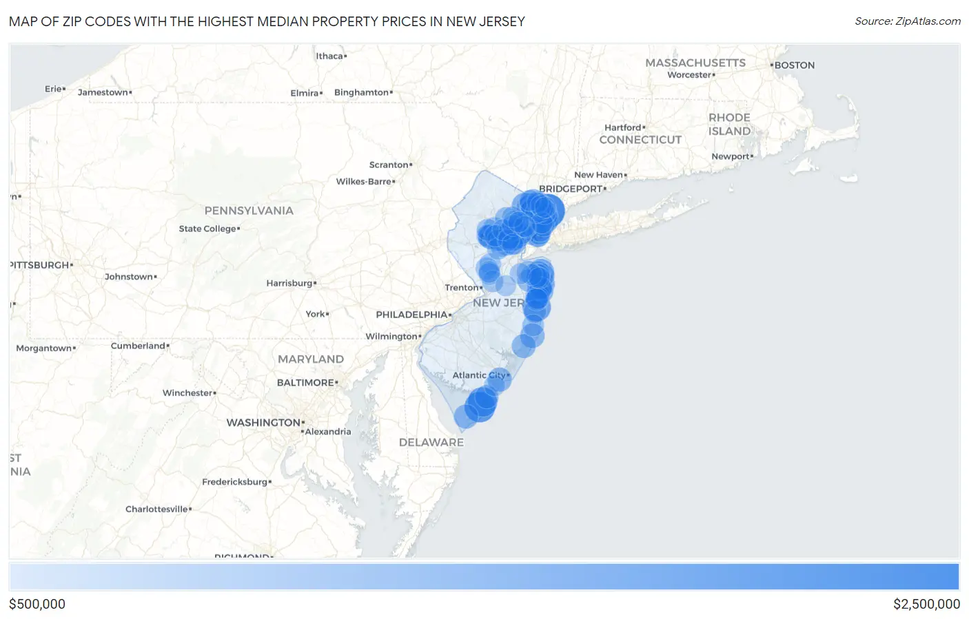 Zip Codes with the Highest Median Property Prices in New Jersey Map