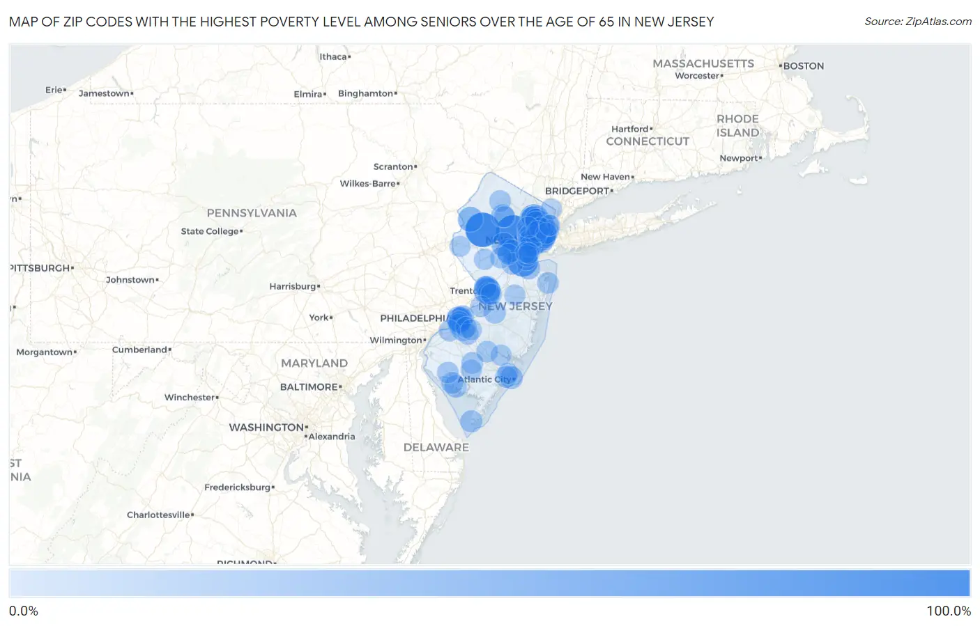 Zip Codes with the Highest Poverty Level Among Seniors Over the Age of 65 in New Jersey Map