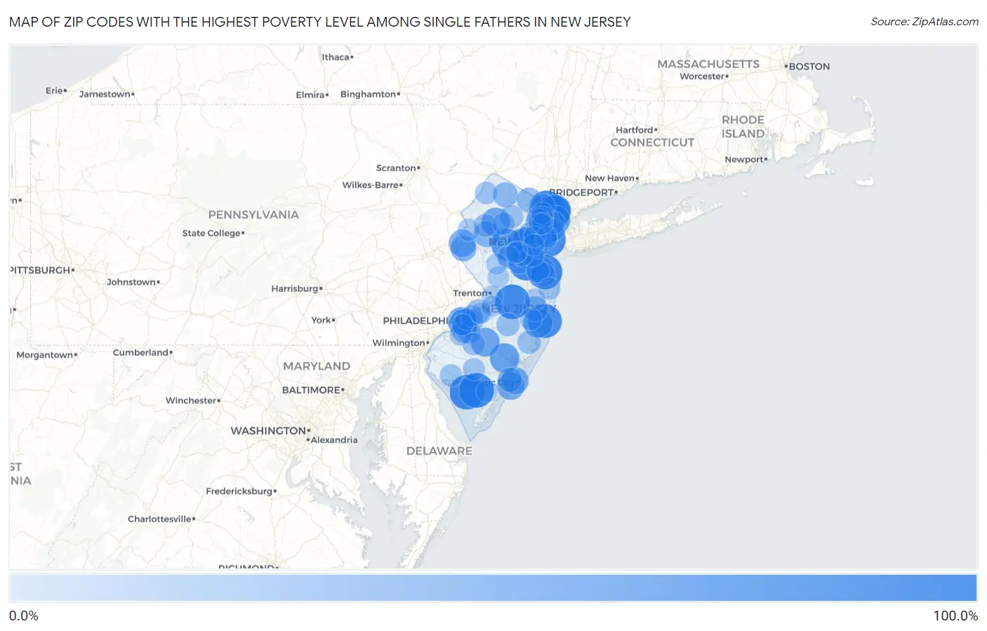 Zip Codes with the Highest Poverty Level Among Single Fathers in New Jersey Map