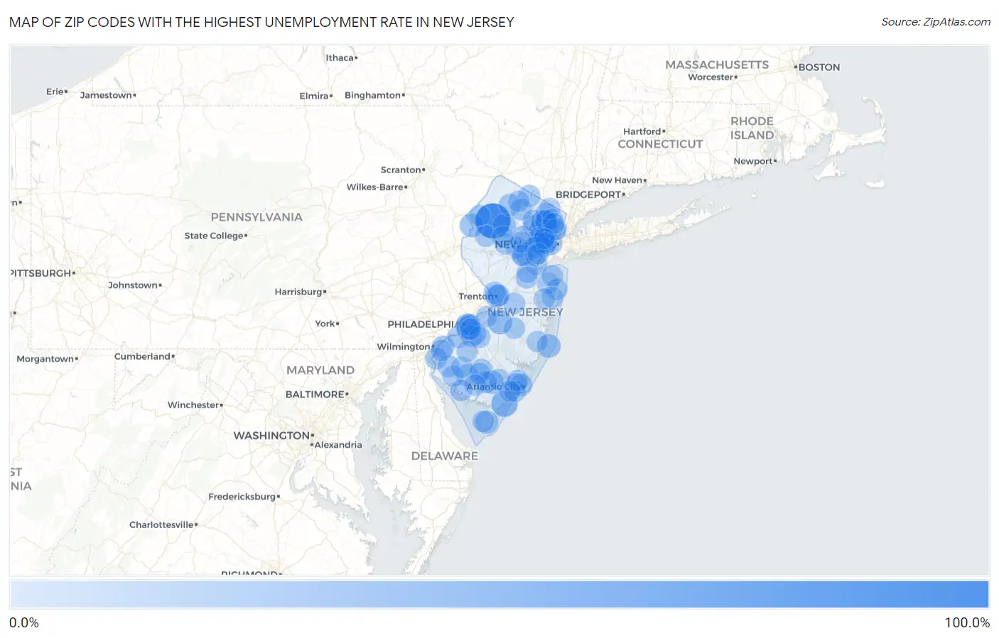 Zip Codes with the Highest Unemployment Rate in New Jersey Map