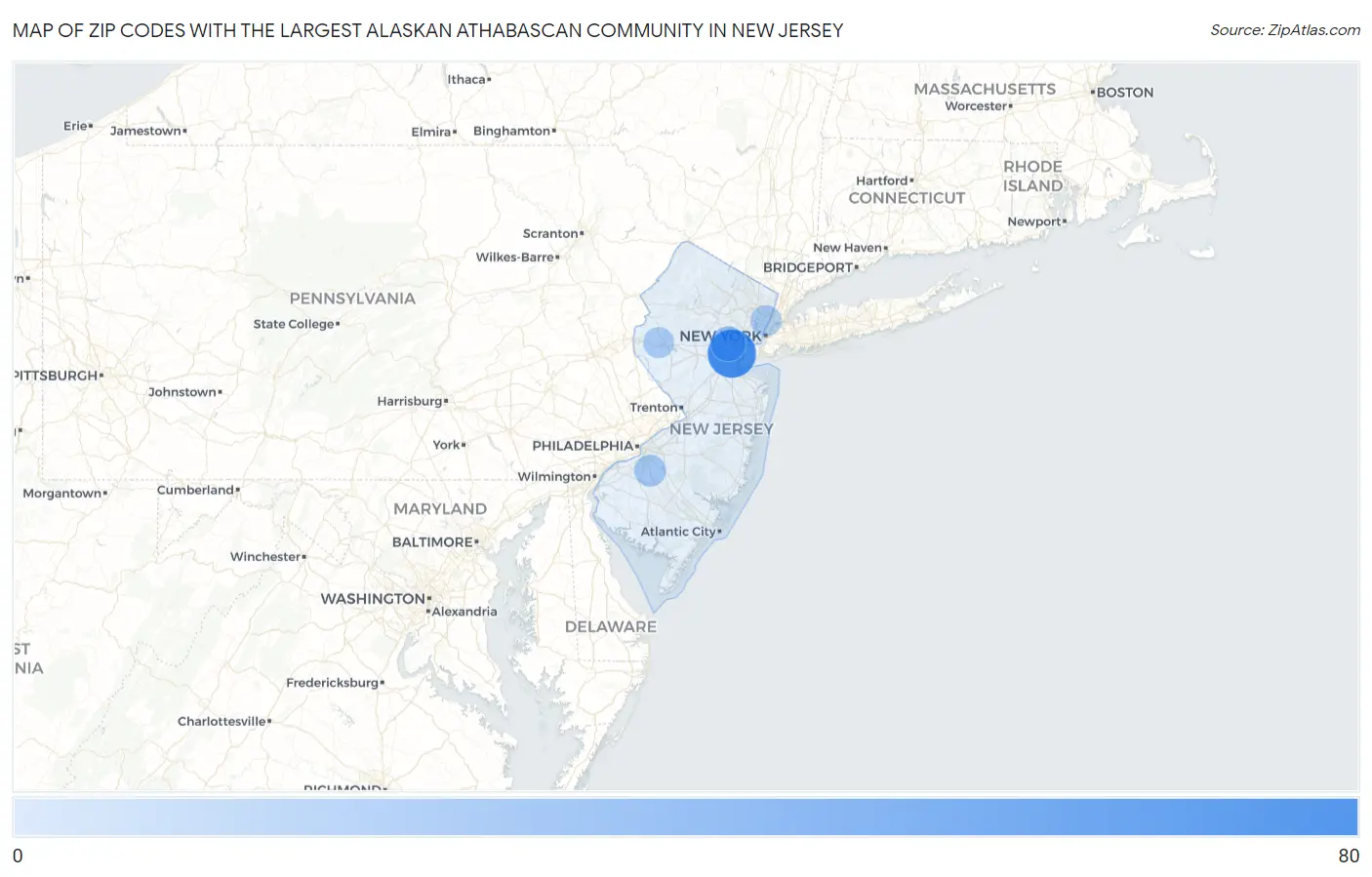 Zip Codes with the Largest Alaskan Athabascan Community in New Jersey Map