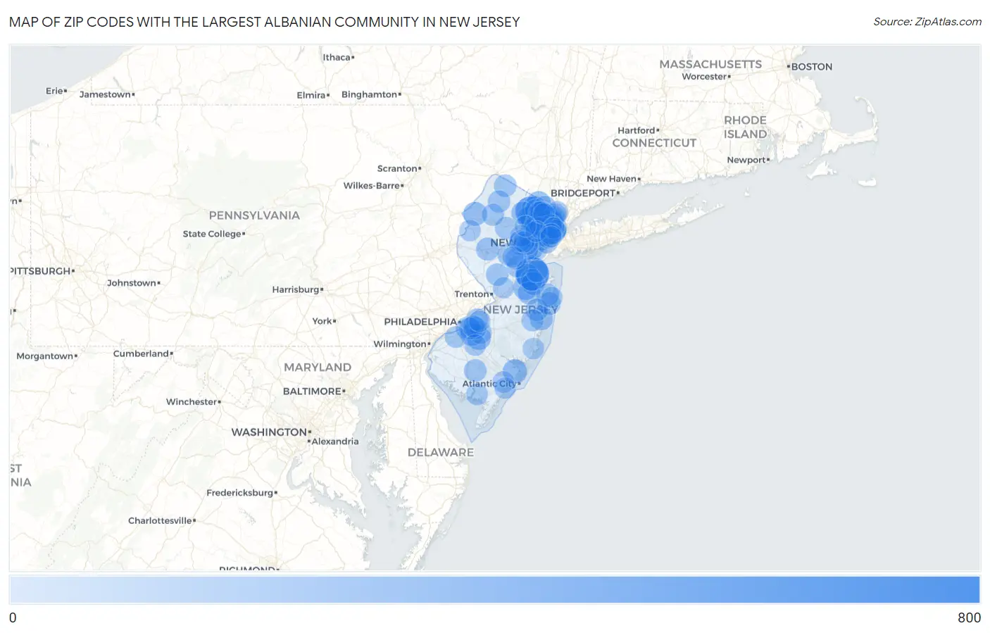Zip Codes with the Largest Albanian Community in New Jersey Map