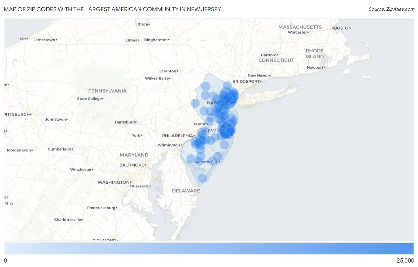 Zip Codes with the Largest American Community in New Jersey Map