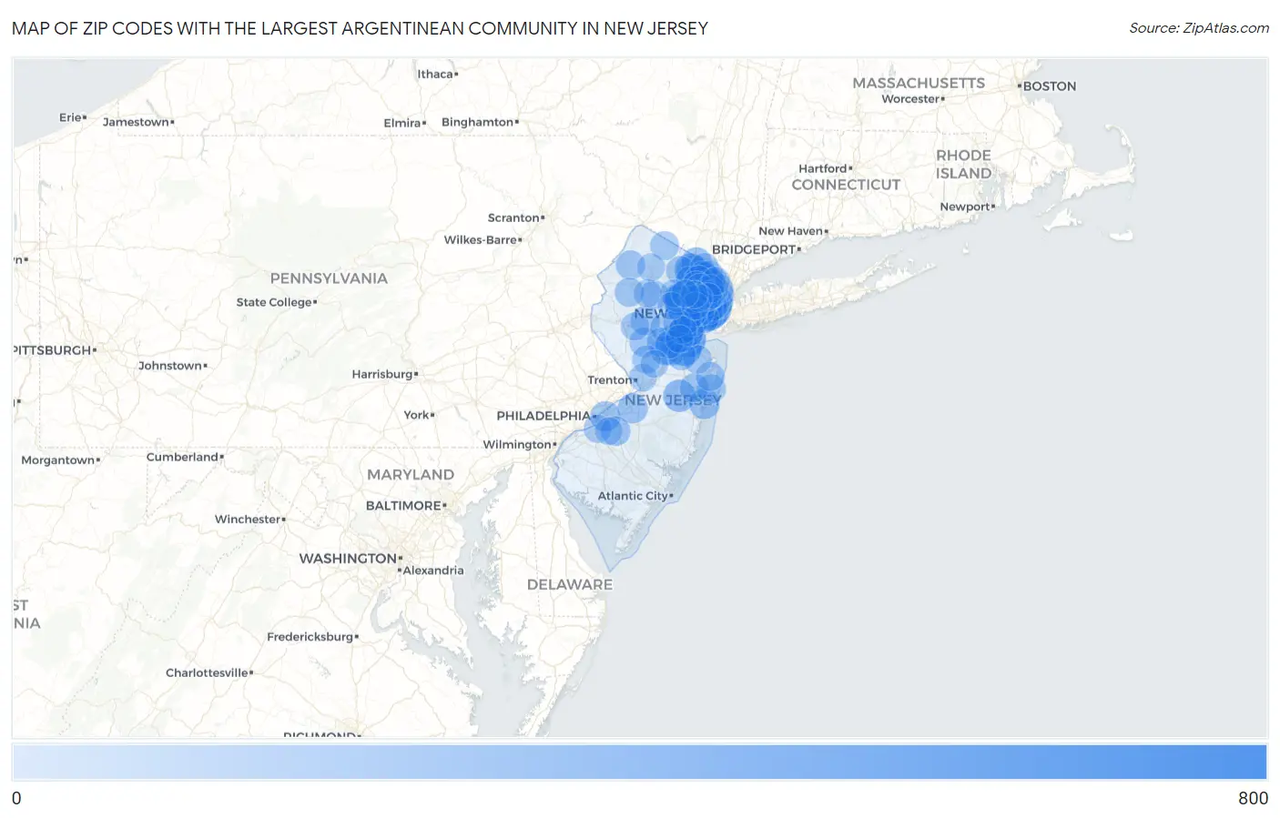Zip Codes with the Largest Argentinean Community in New Jersey Map