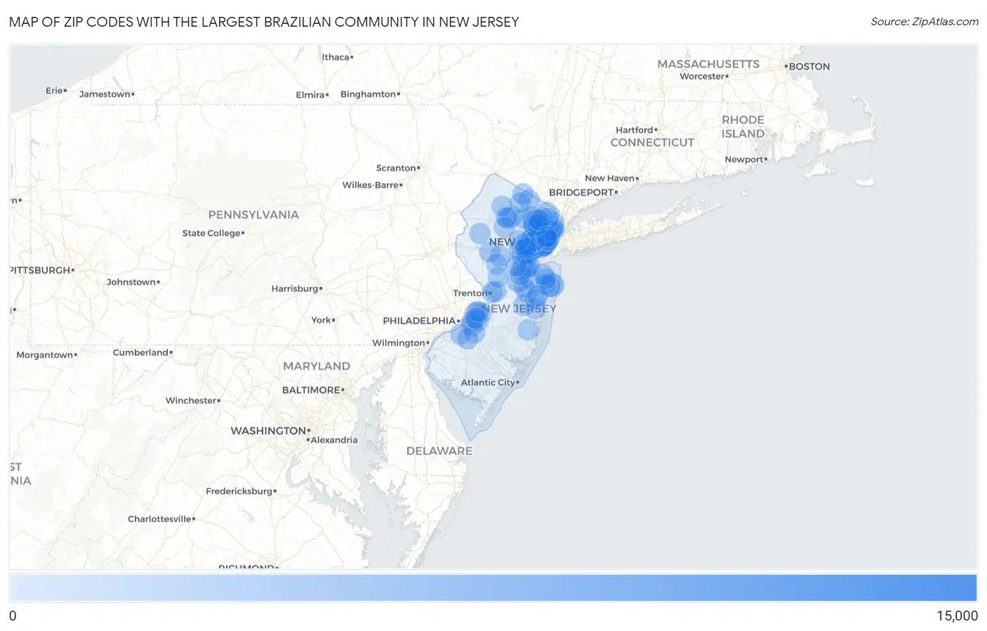 Zip Codes with the Largest Brazilian Community in New Jersey Map