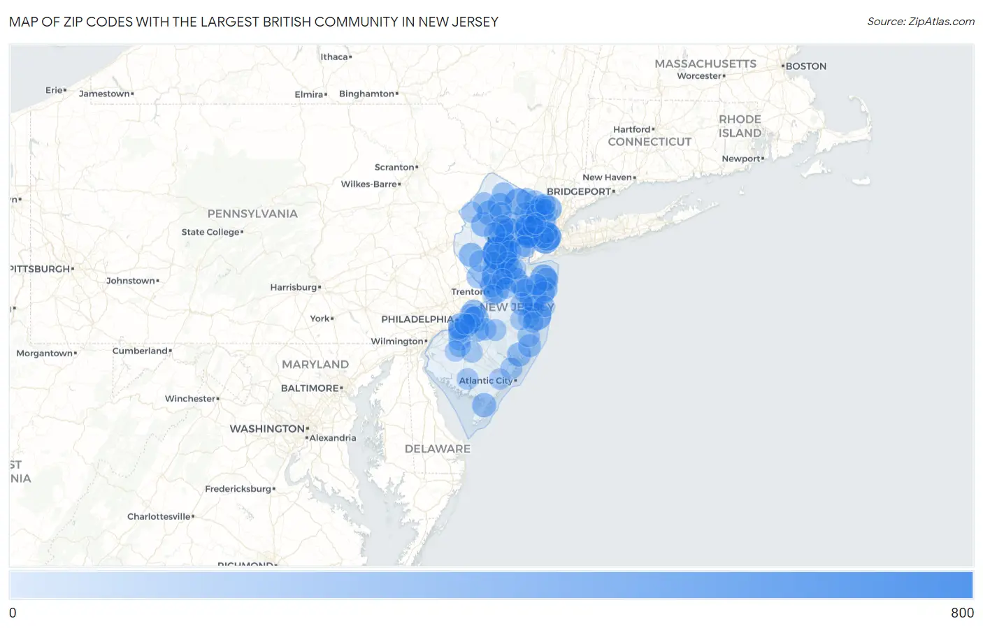 Zip Codes with the Largest British Community in New Jersey Map