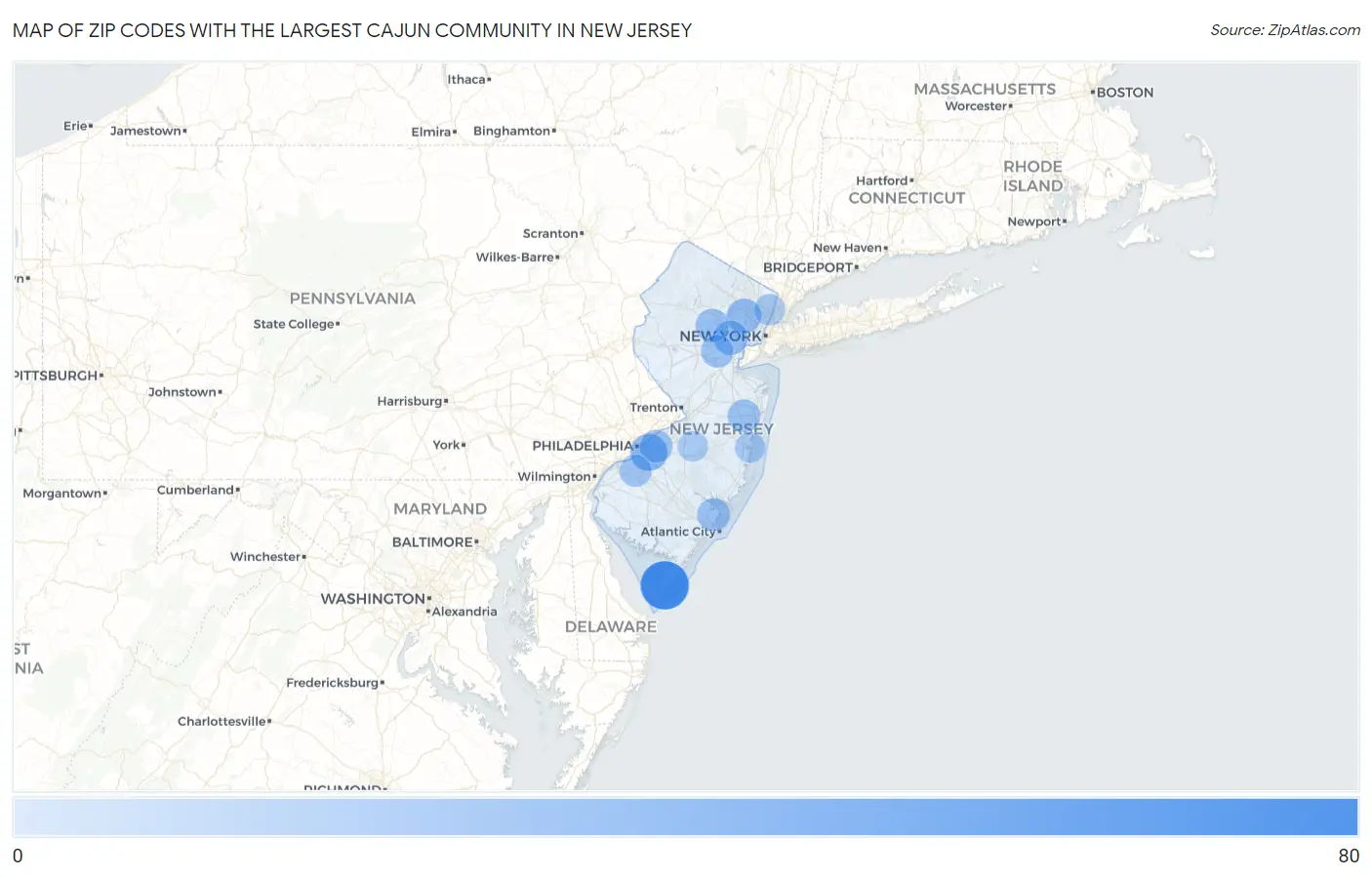 Zip Codes with the Largest Cajun Community in New Jersey Map