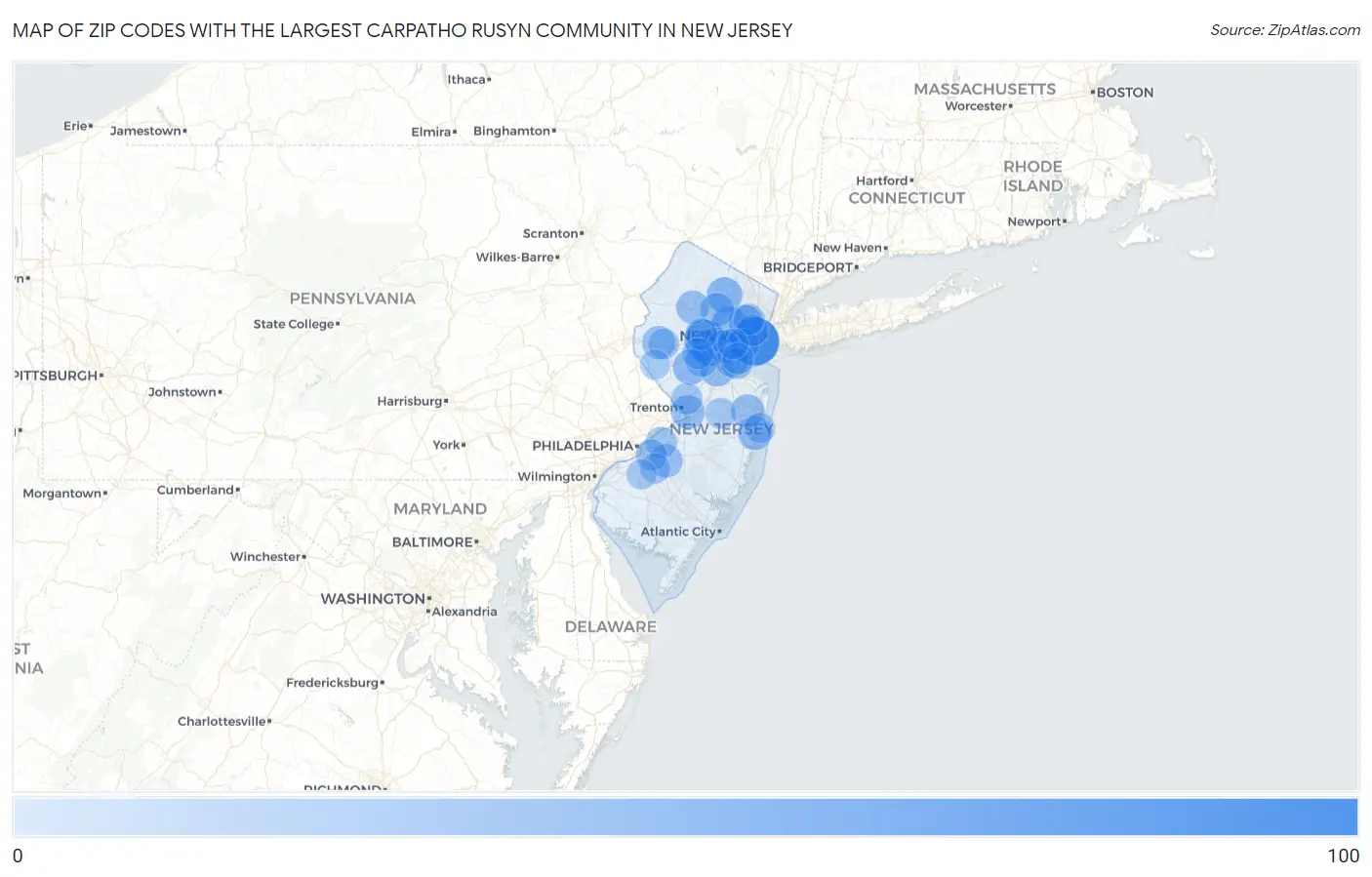 Zip Codes with the Largest Carpatho Rusyn Community in New Jersey Map