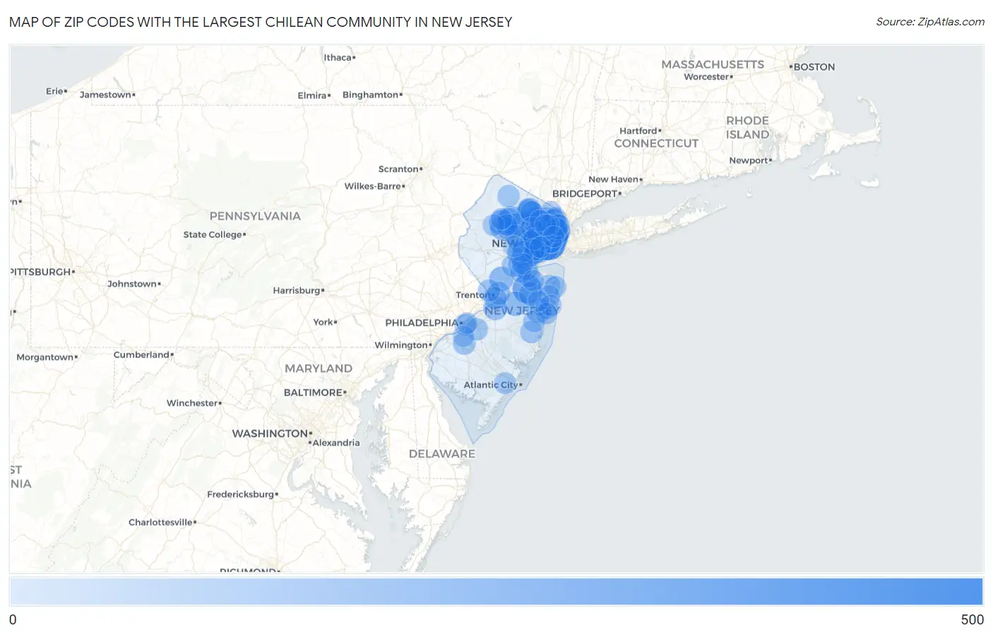 Zip Codes with the Largest Chilean Community in New Jersey Map