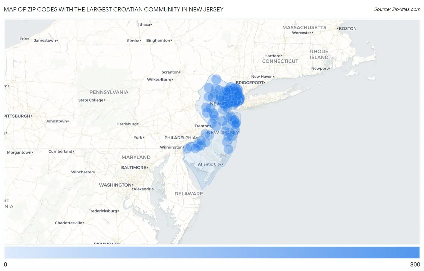 Zip Codes with the Largest Croatian Community in New Jersey Map
