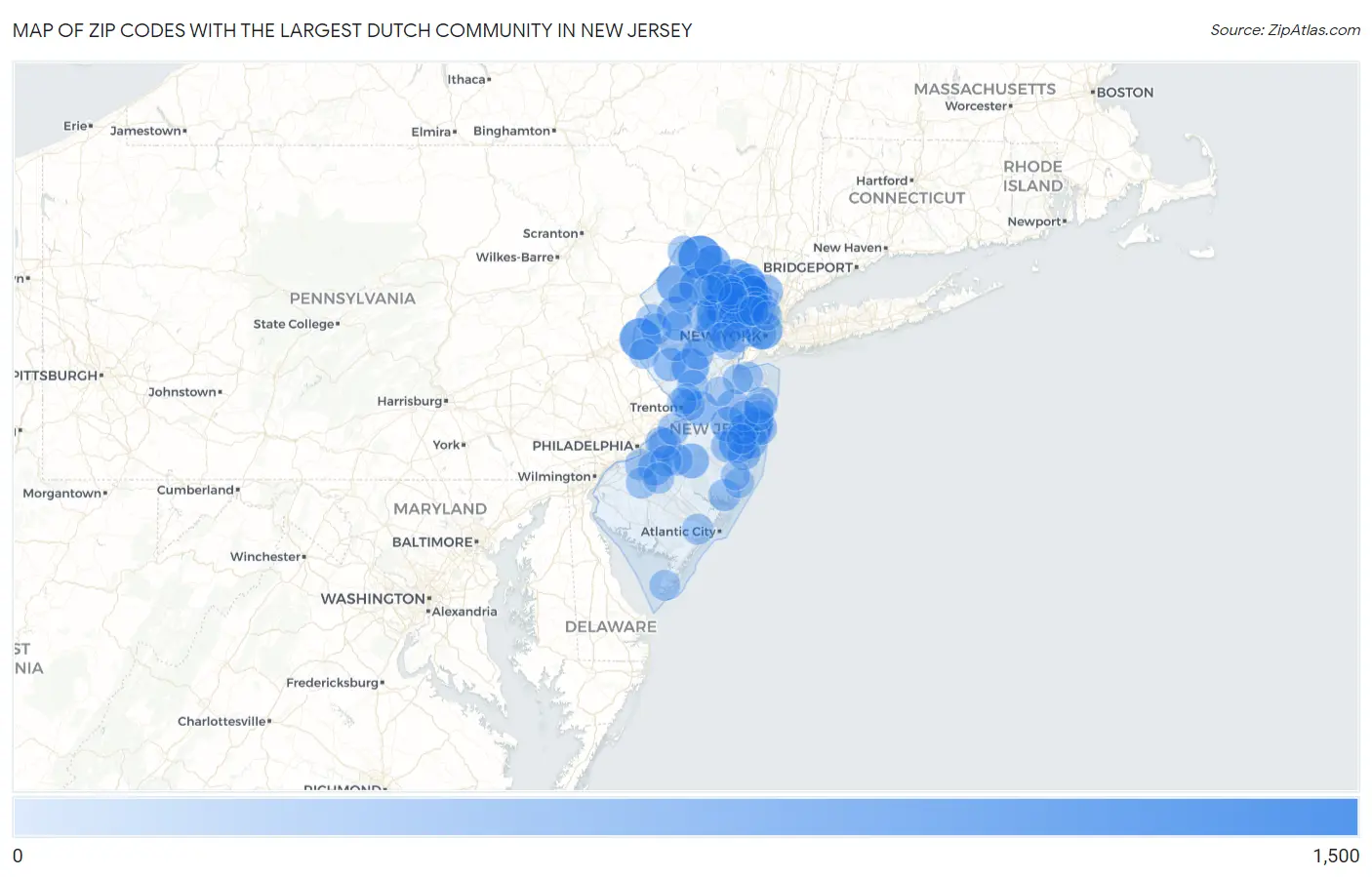 Zip Codes with the Largest Dutch Community in New Jersey Map