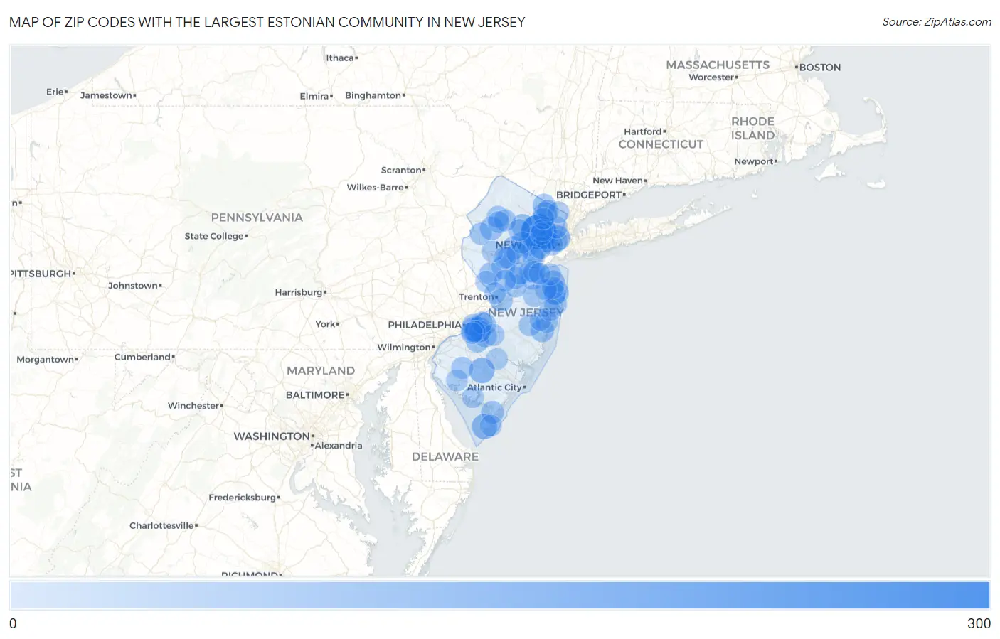 Zip Codes with the Largest Estonian Community in New Jersey Map