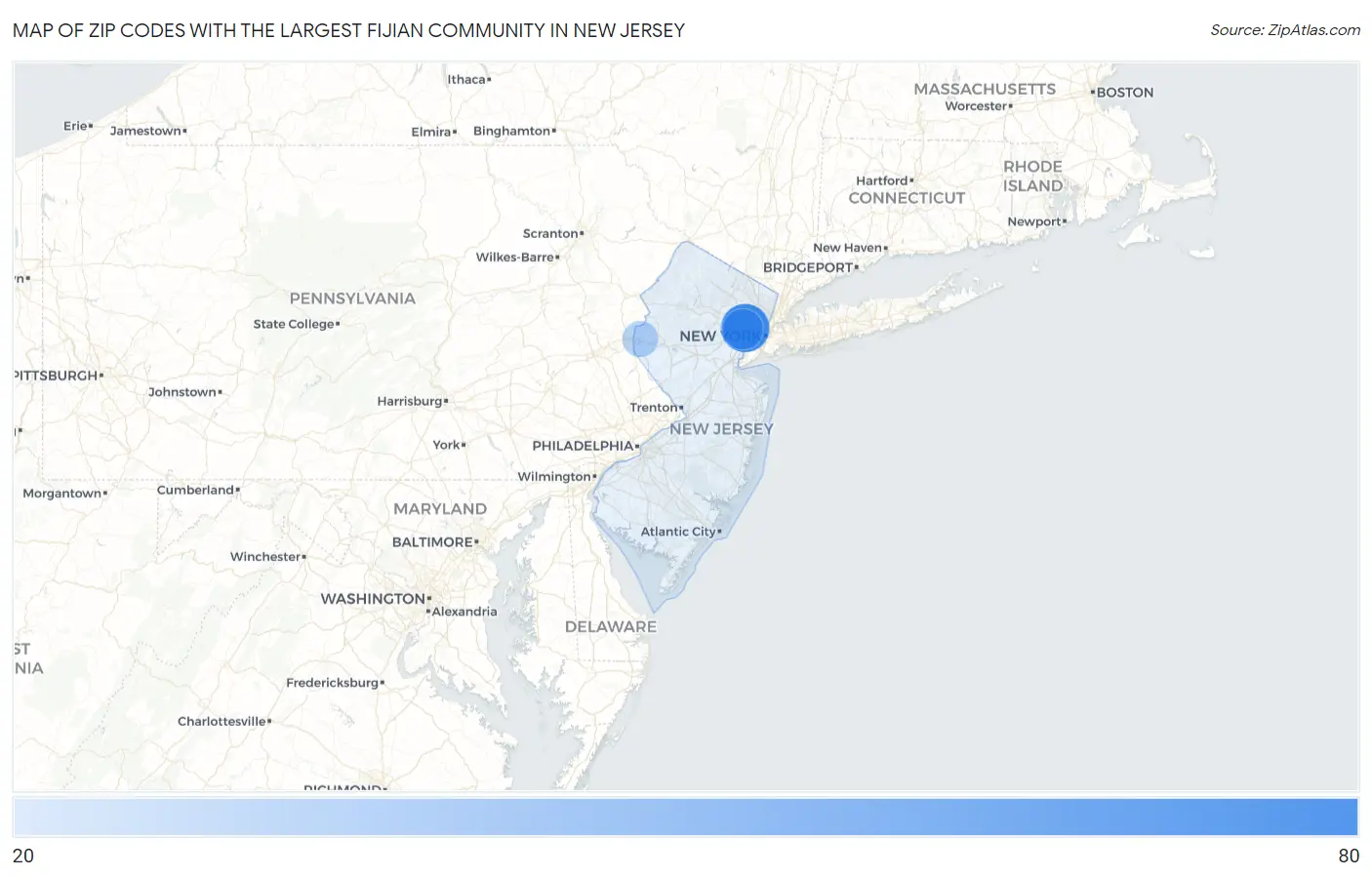 Zip Codes with the Largest Fijian Community in New Jersey Map