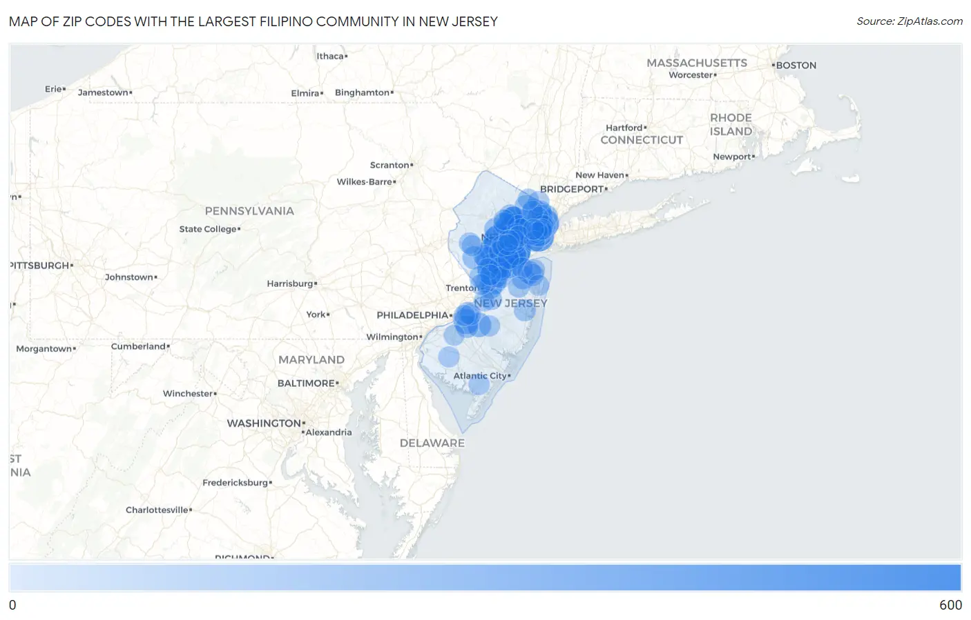 Zip Codes with the Largest Filipino Community in New Jersey Map