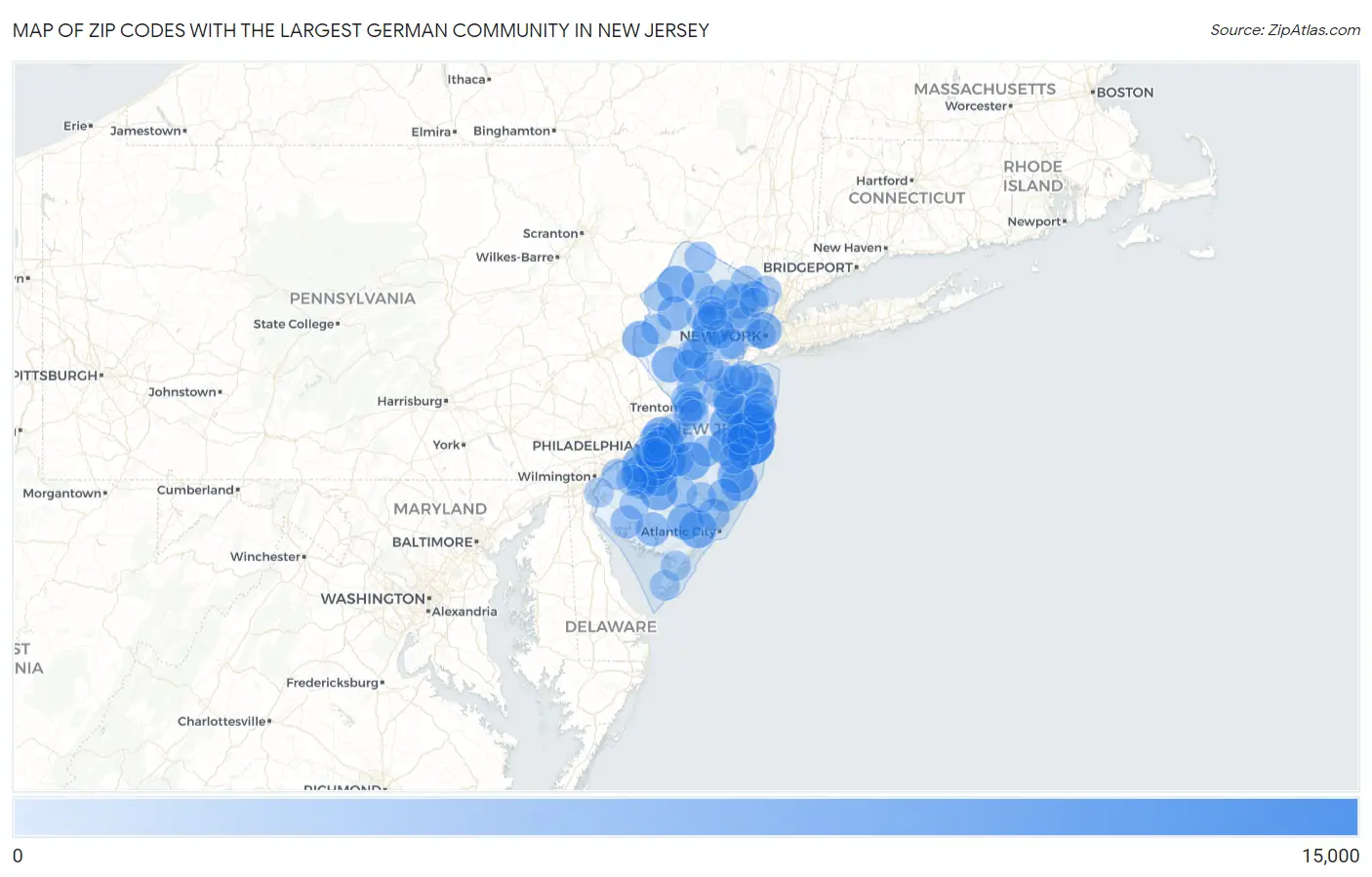 Zip Codes with the Largest German Community in New Jersey Map
