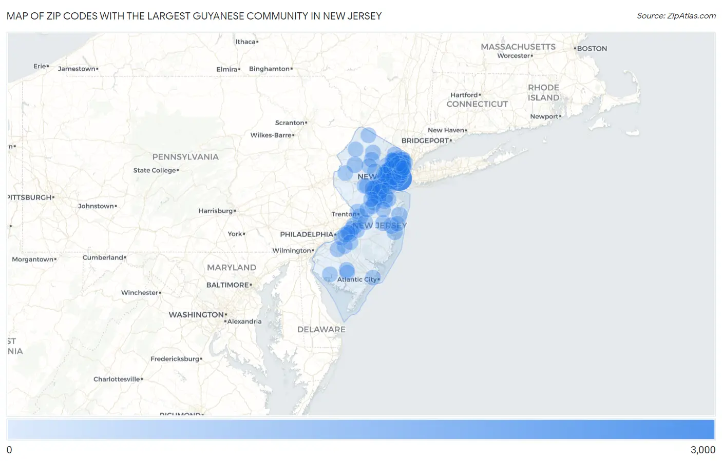Zip Codes with the Largest Guyanese Community in New Jersey Map