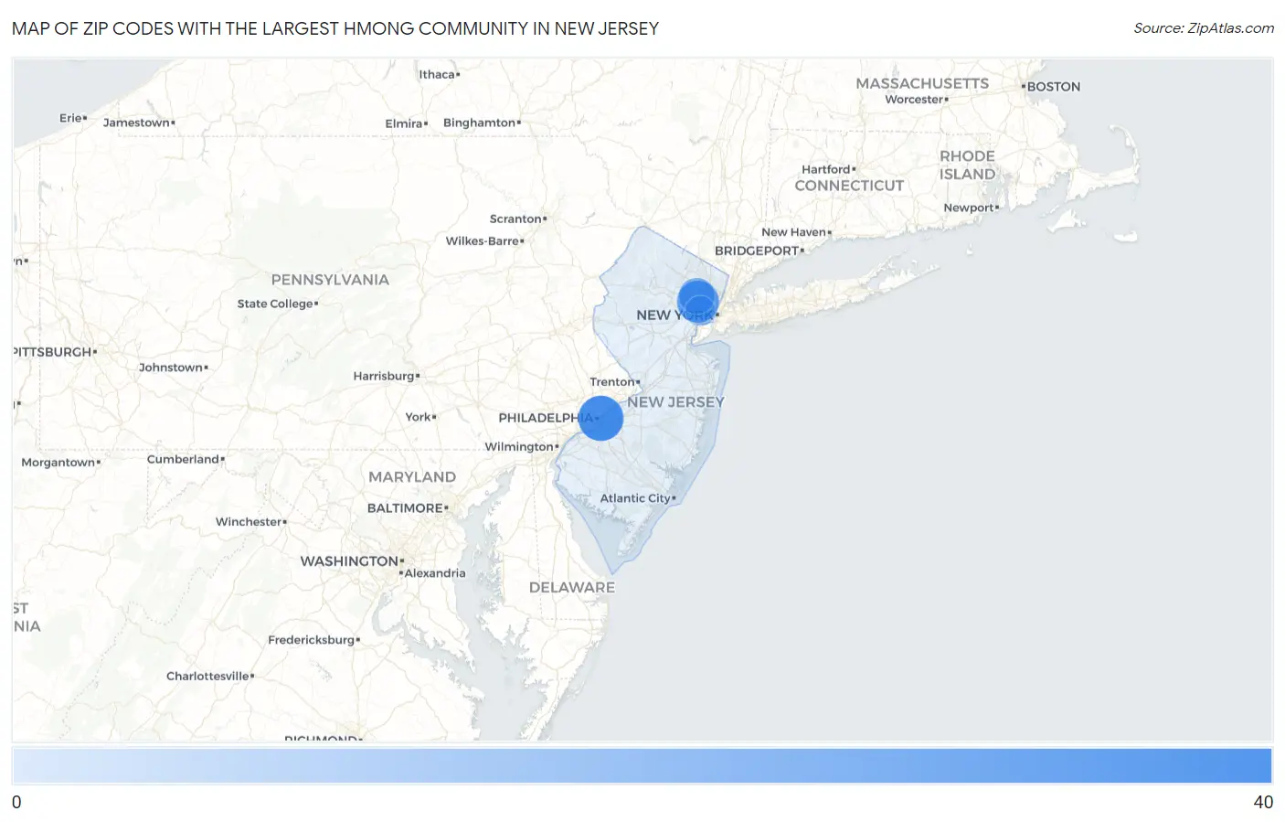 Zip Codes with the Largest Hmong Community in New Jersey Map