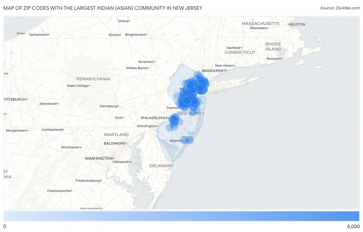 Zip Codes with the Largest Indian (Asian) Community in New Jersey Map