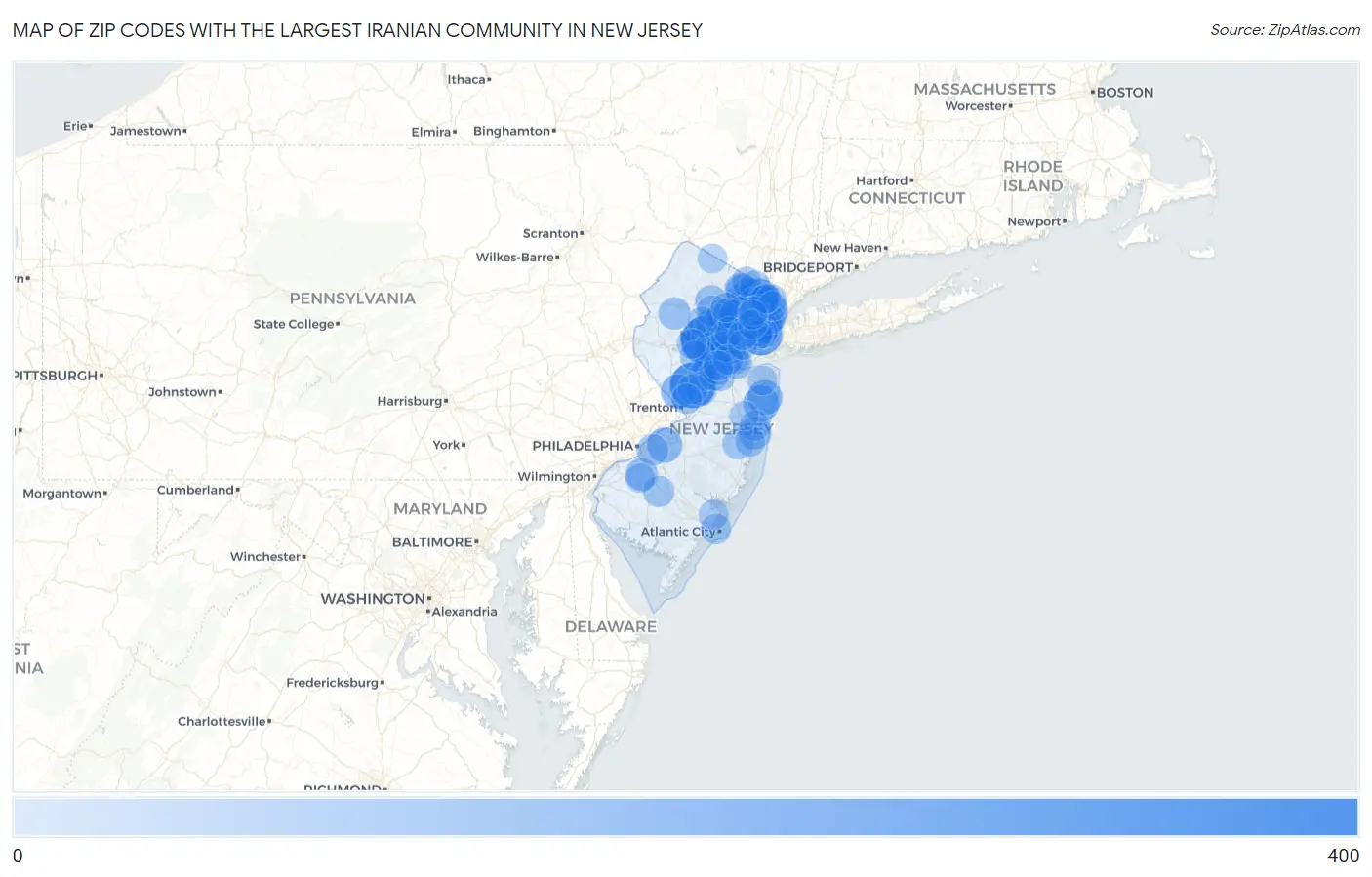Zip Codes with the Largest Iranian Community in New Jersey Map