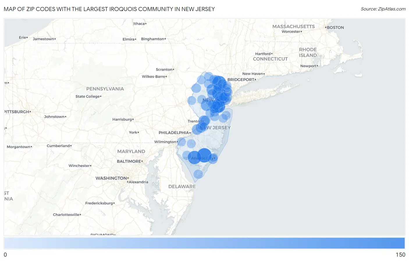 Zip Codes with the Largest Iroquois Community in New Jersey Map