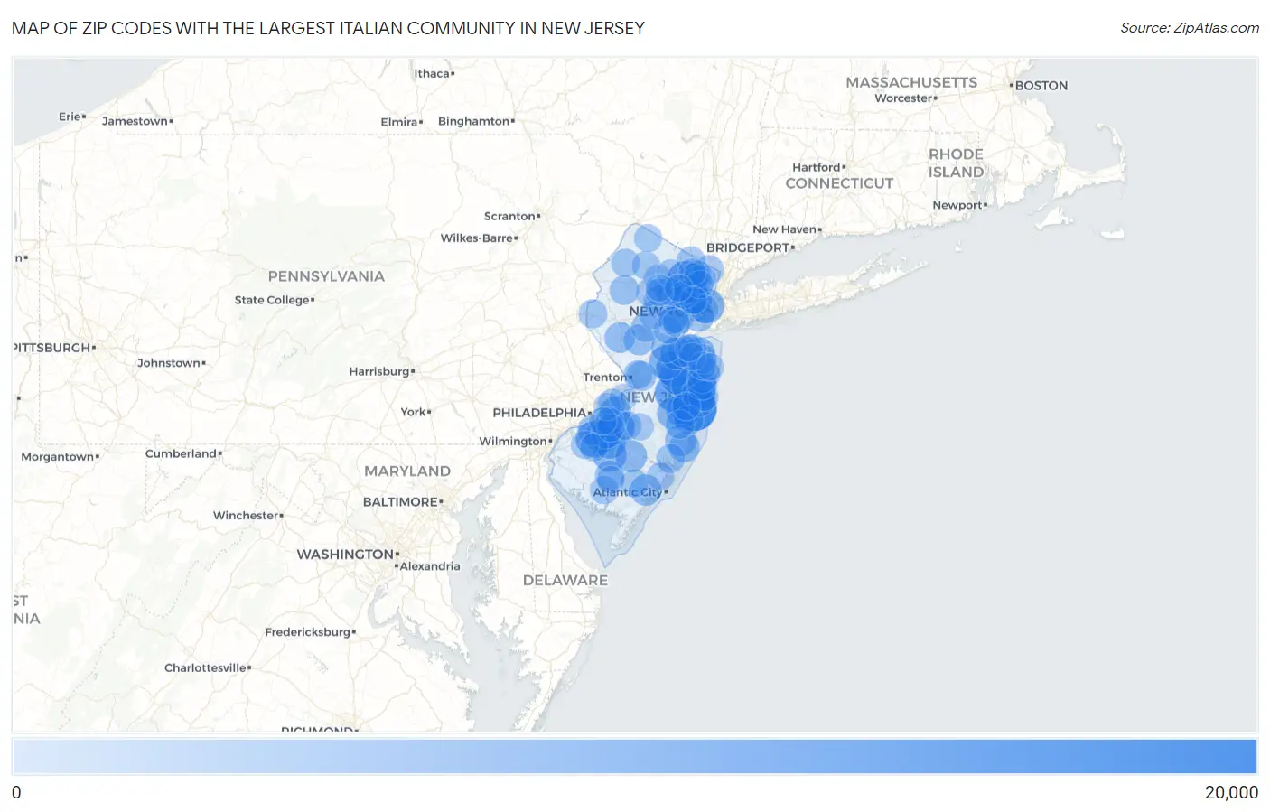 Zip Codes with the Largest Italian Community in New Jersey Map