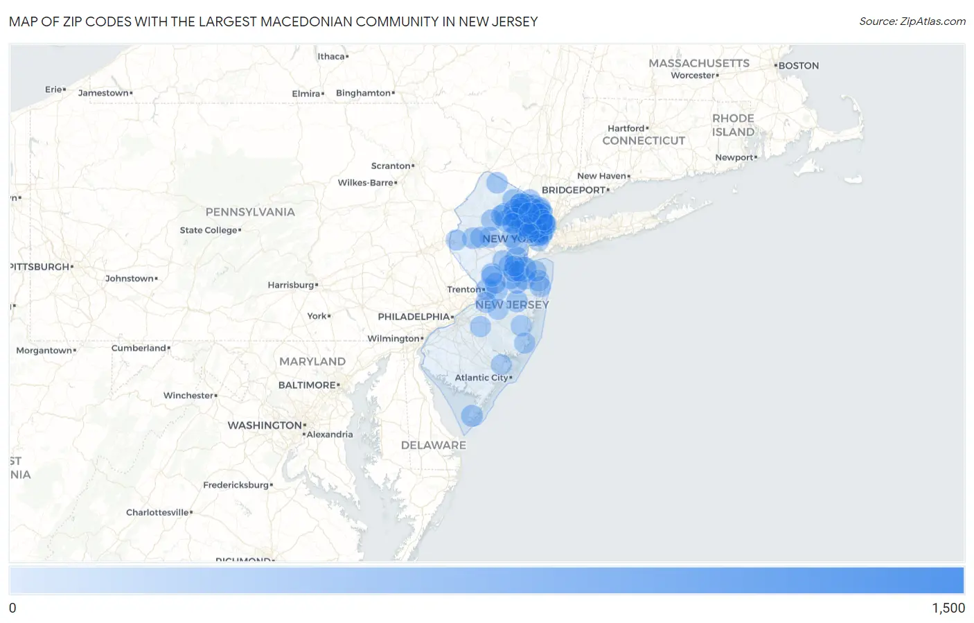 Zip Codes with the Largest Macedonian Community in New Jersey Map