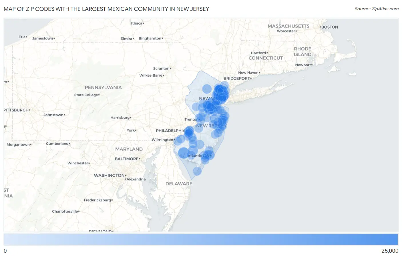 Zip Codes with the Largest Mexican Community in New Jersey Map
