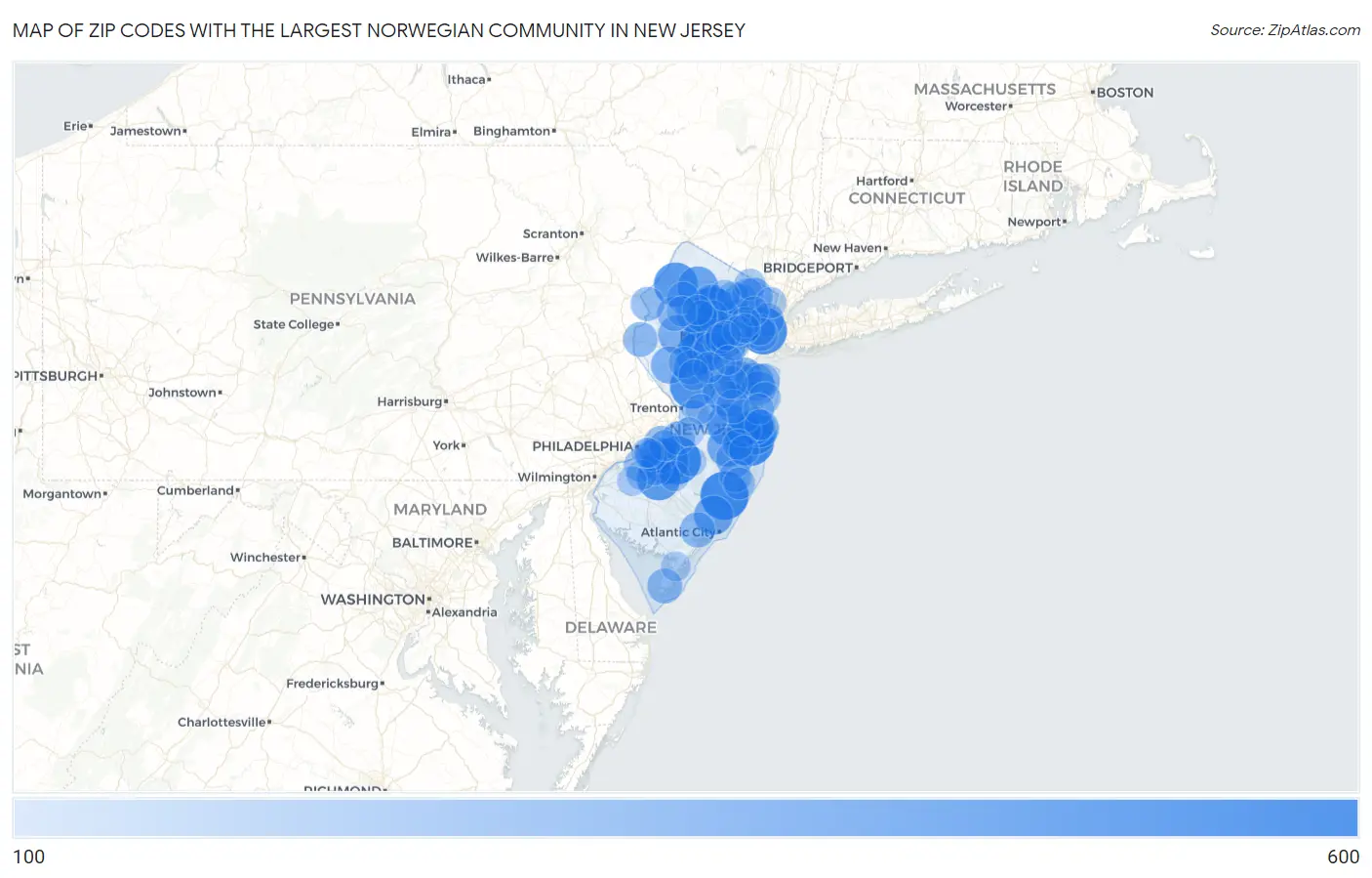 Zip Codes with the Largest Norwegian Community in New Jersey Map