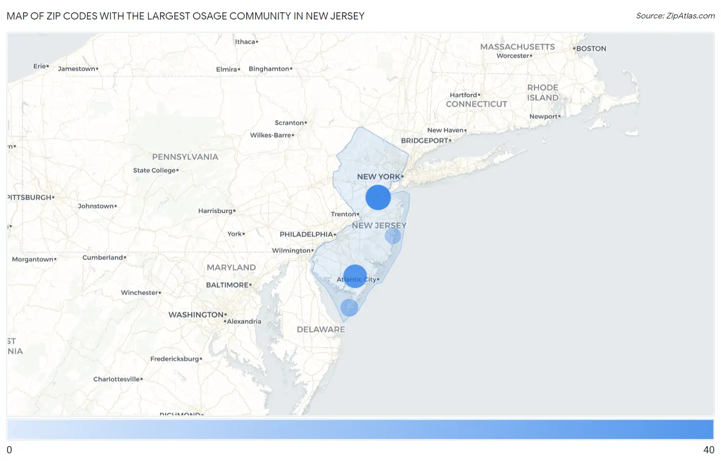 Zip Codes with the Largest Osage Community in New Jersey Map