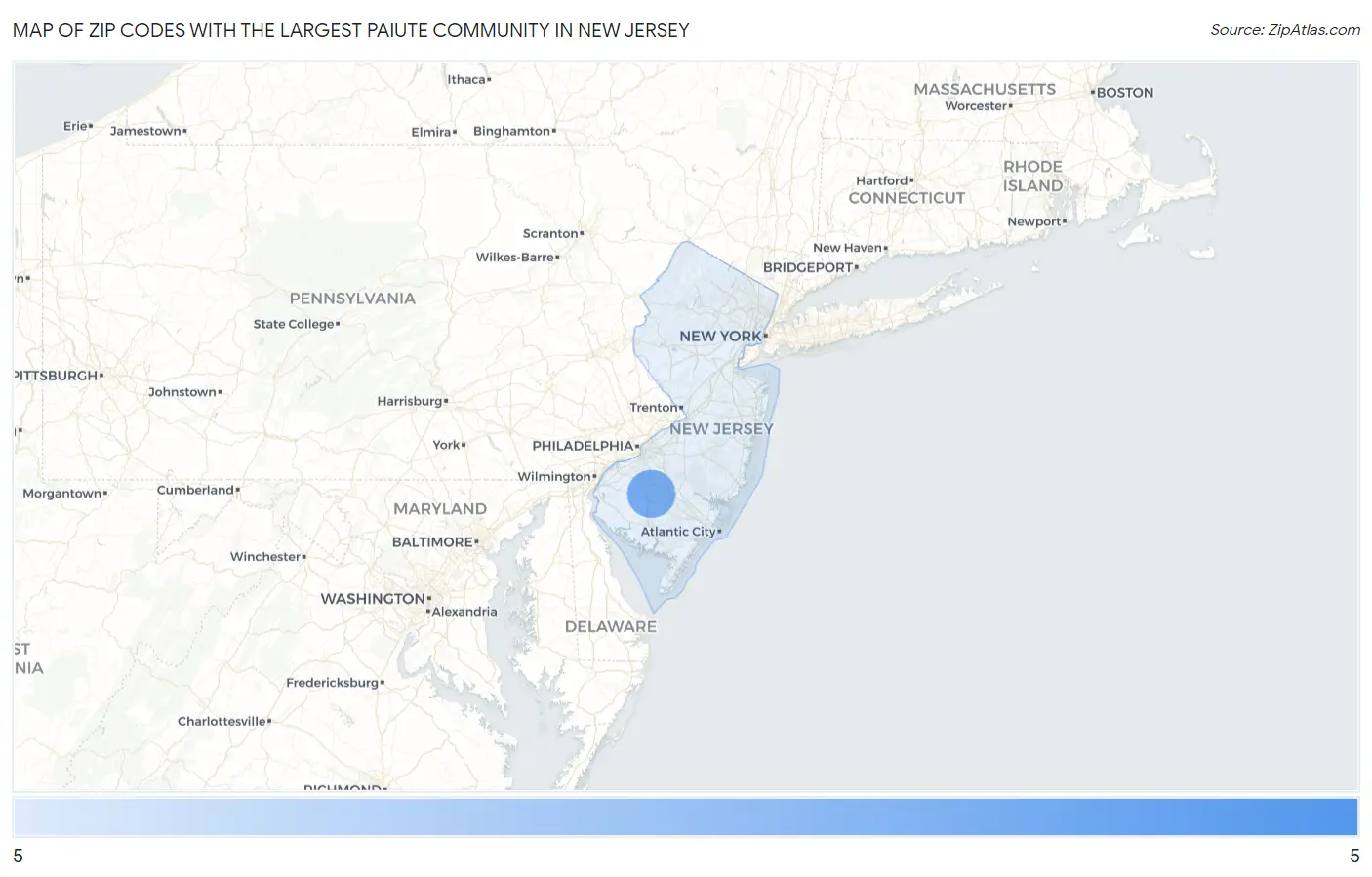 Zip Codes with the Largest Paiute Community in New Jersey Map