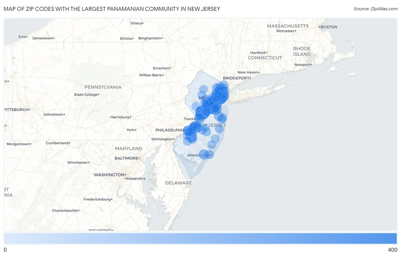 Zip Codes with the Largest Panamanian Community in New Jersey Map