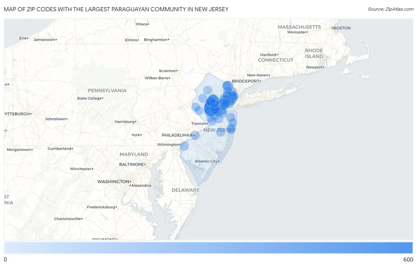 Zip Codes with the Largest Paraguayan Community in New Jersey Map