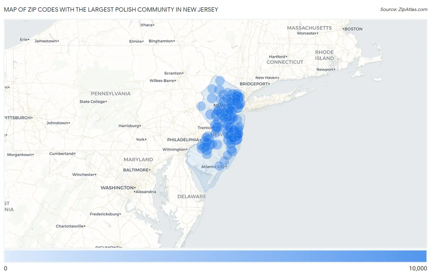 Zip Codes with the Largest Polish Community in New Jersey Map