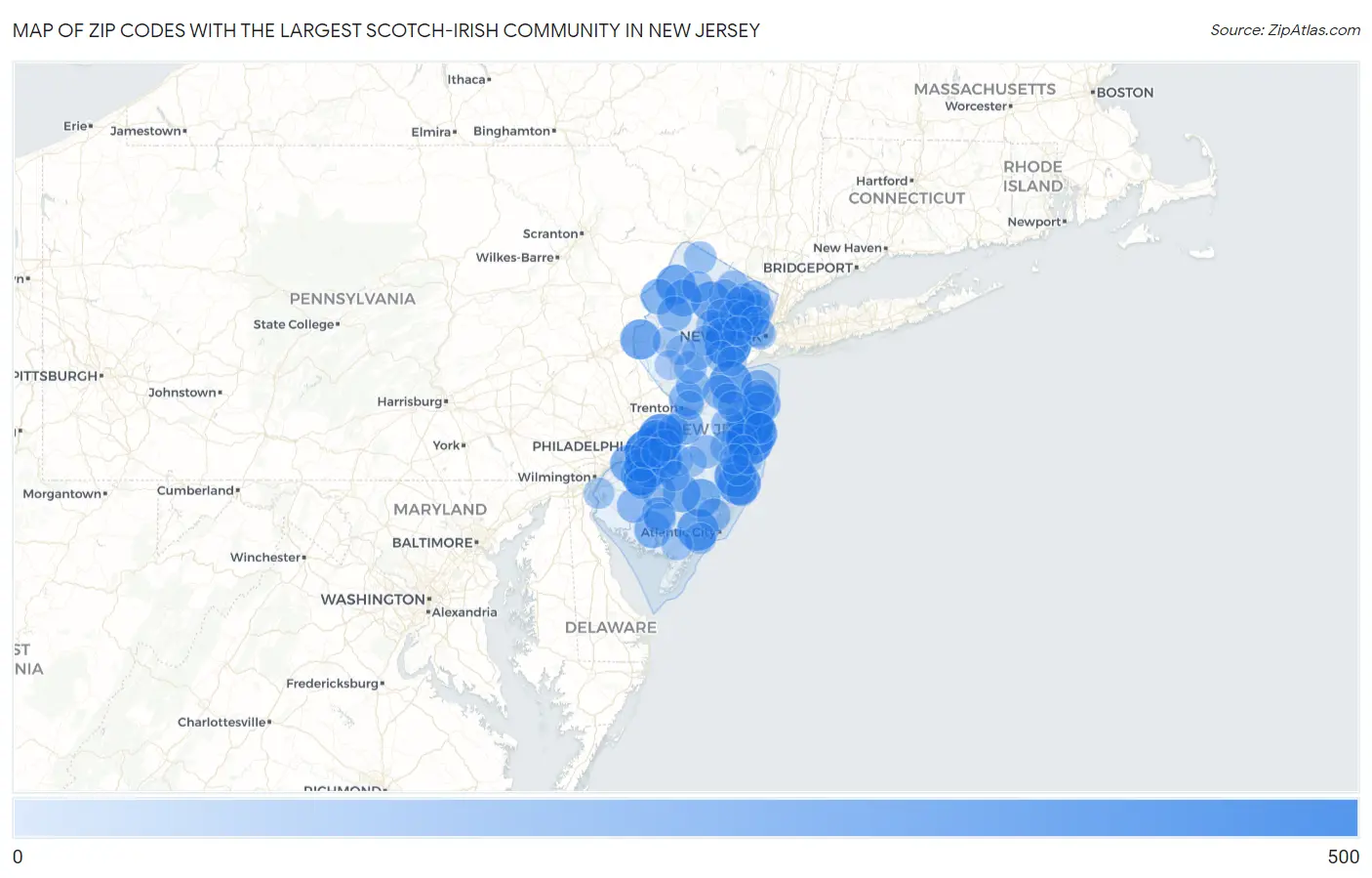 Zip Codes with the Largest Scotch-Irish Community in New Jersey Map