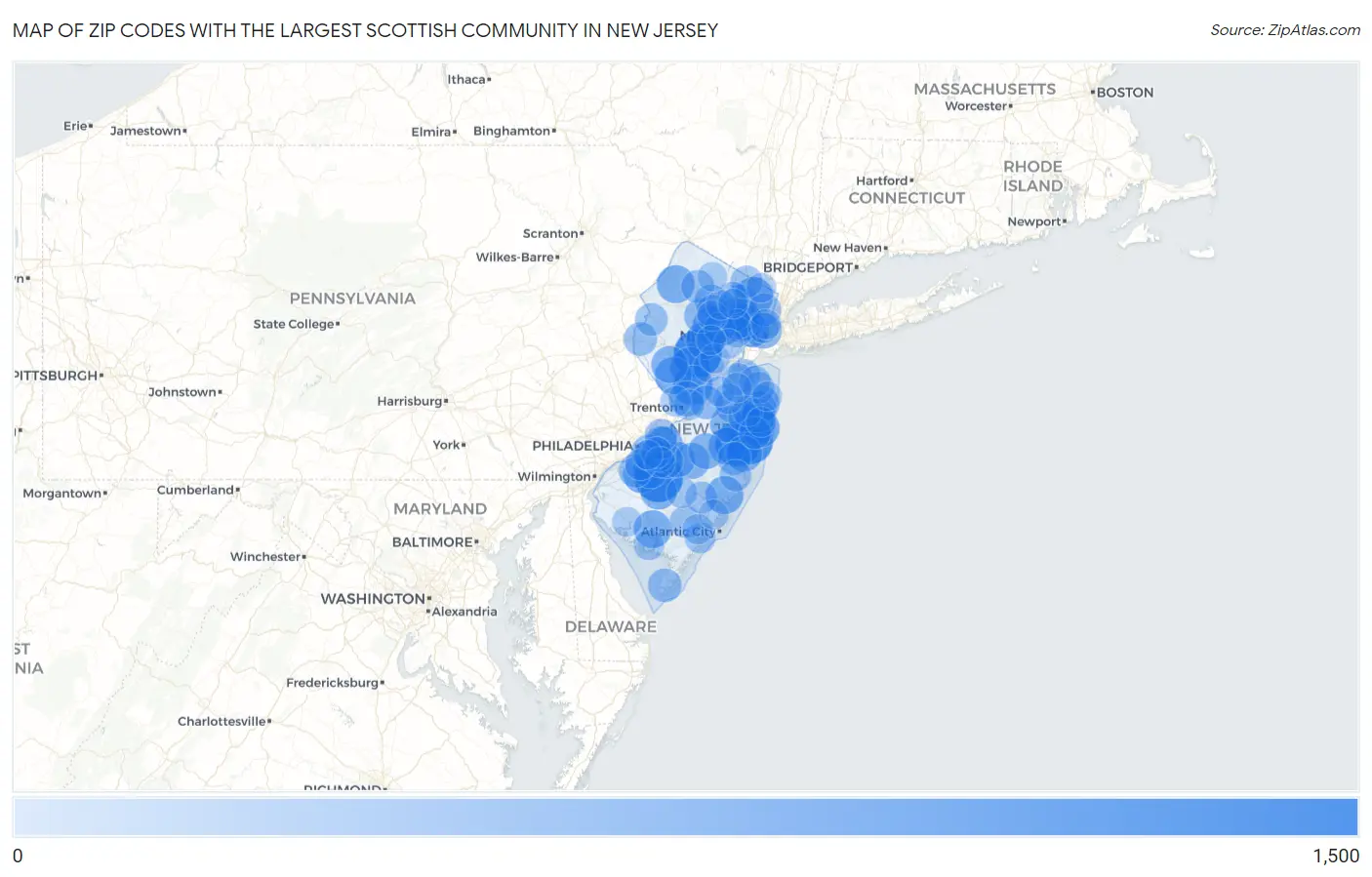 Zip Codes with the Largest Scottish Community in New Jersey Map