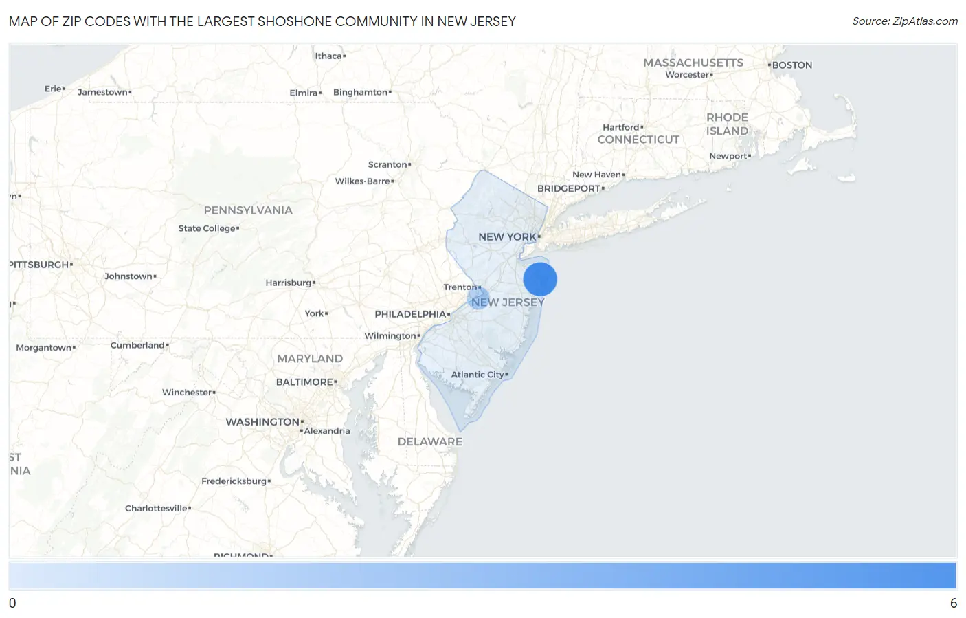Zip Codes with the Largest Shoshone Community in New Jersey Map