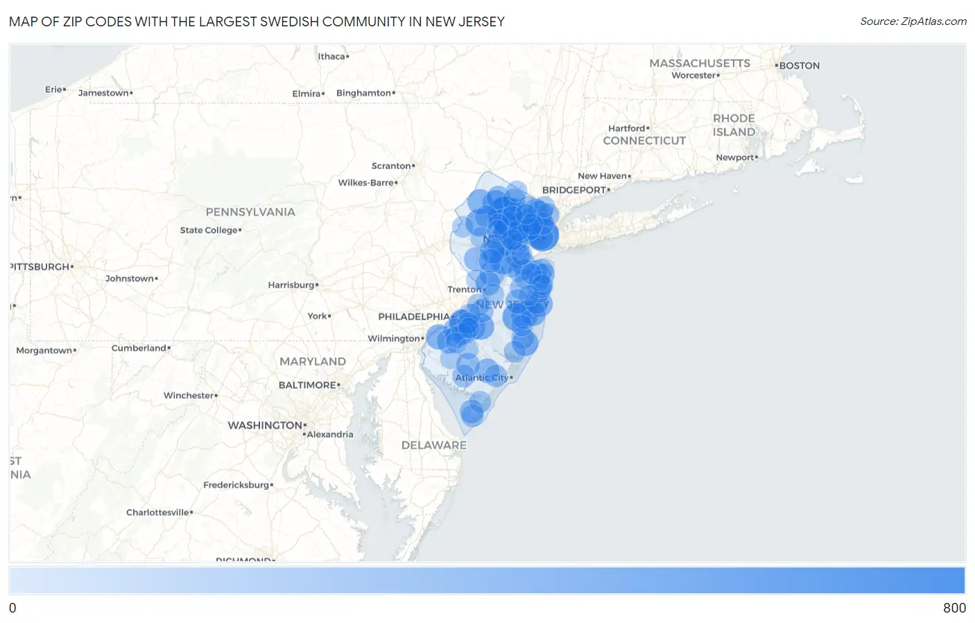 Zip Codes with the Largest Swedish Community in New Jersey Map