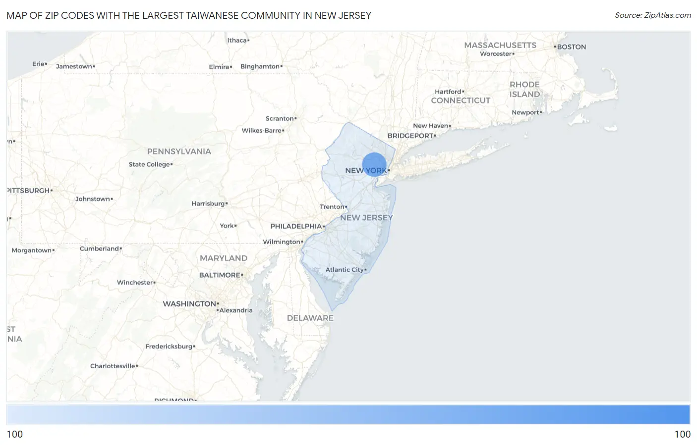 Zip Codes with the Largest Taiwanese Community in New Jersey Map