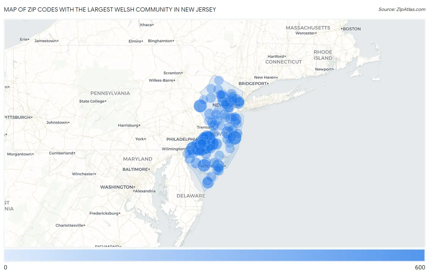 Zip Codes with the Largest Welsh Community in New Jersey Map