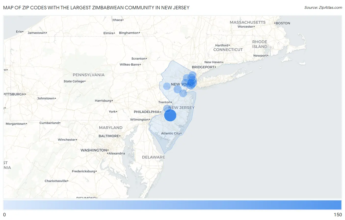 Zip Codes with the Largest Zimbabwean Community in New Jersey Map