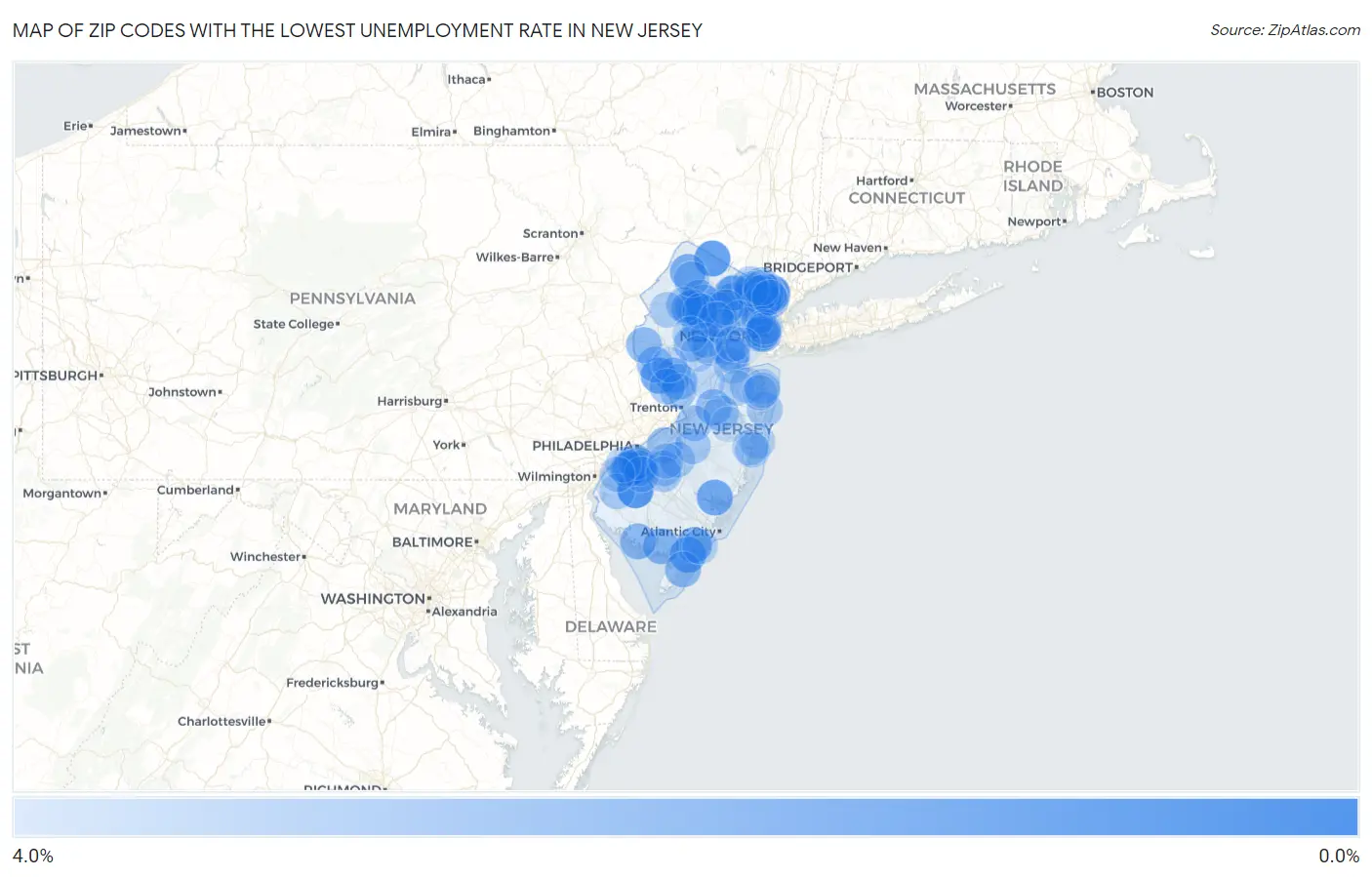 Zip Codes with the Lowest Unemployment Rate in New Jersey Map