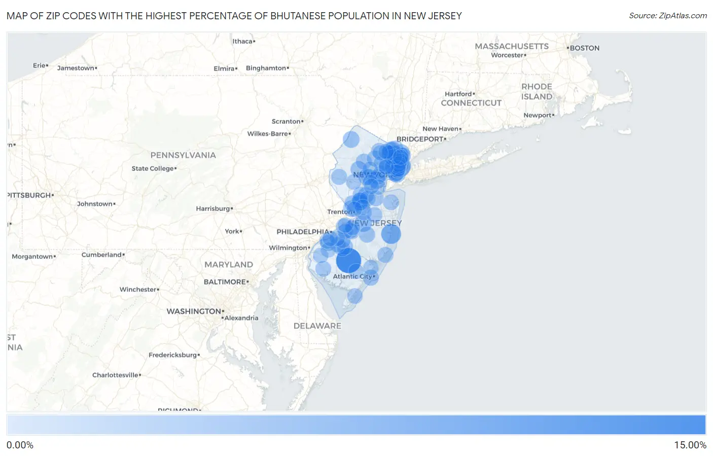 Zip Codes with the Highest Percentage of Bhutanese Population in New Jersey Map