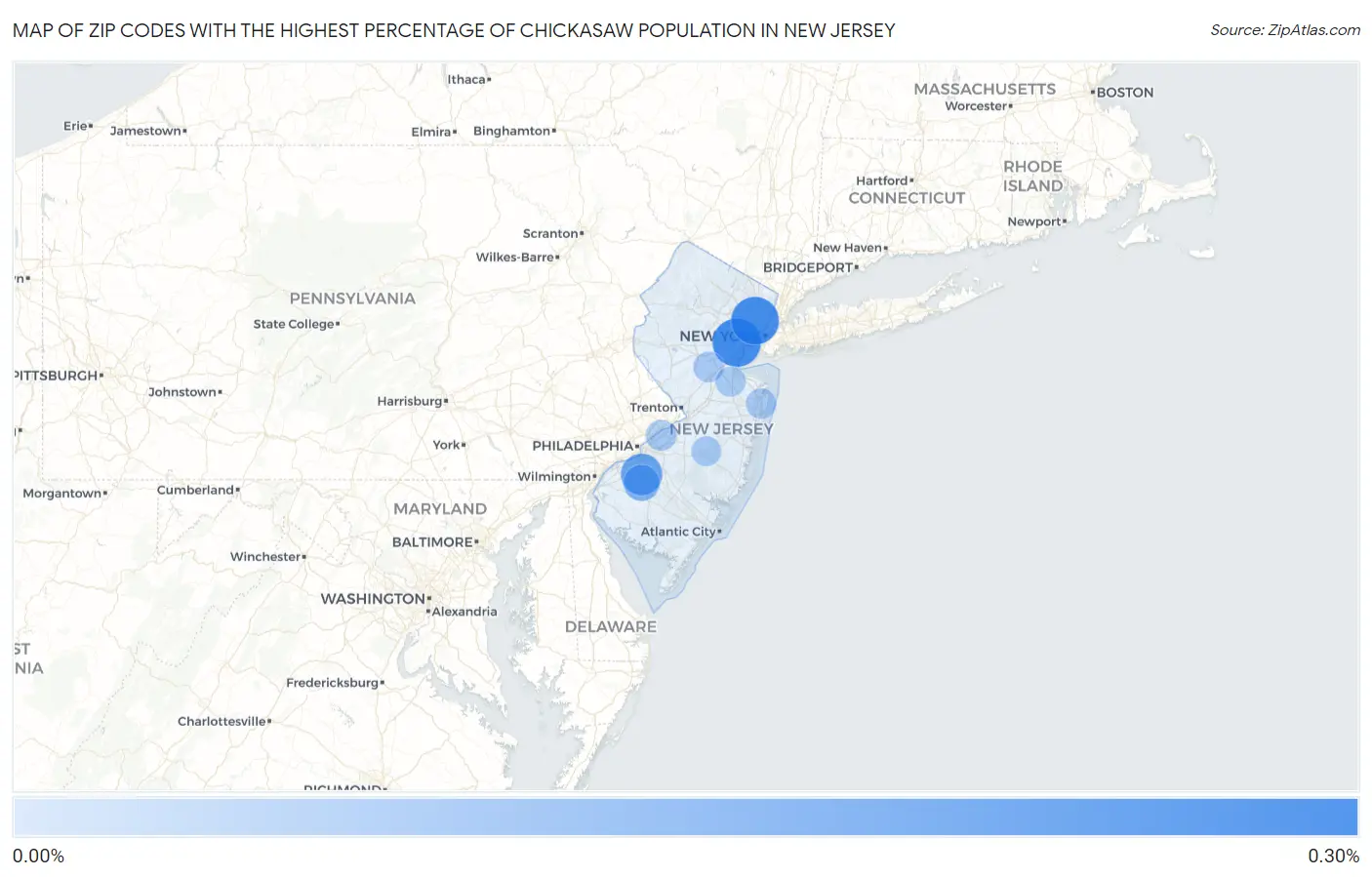 Zip Codes with the Highest Percentage of Chickasaw Population in New Jersey Map