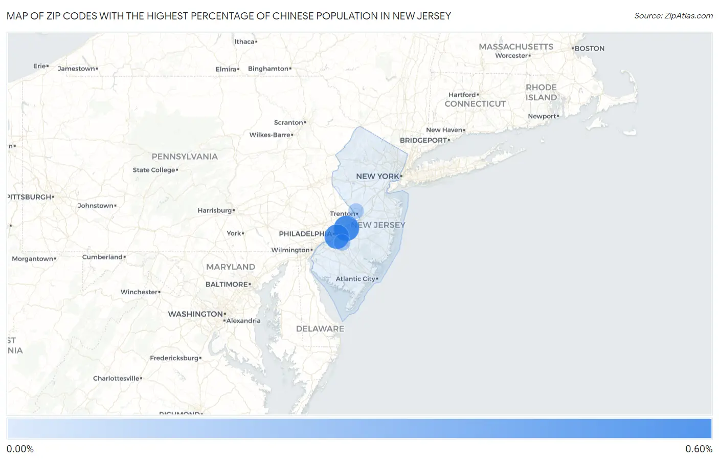 Zip Codes with the Highest Percentage of Chinese Population in New Jersey Map