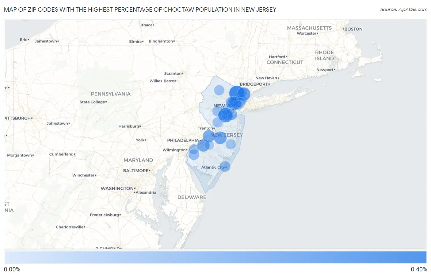 Zip Codes with the Highest Percentage of Choctaw Population in New Jersey Map