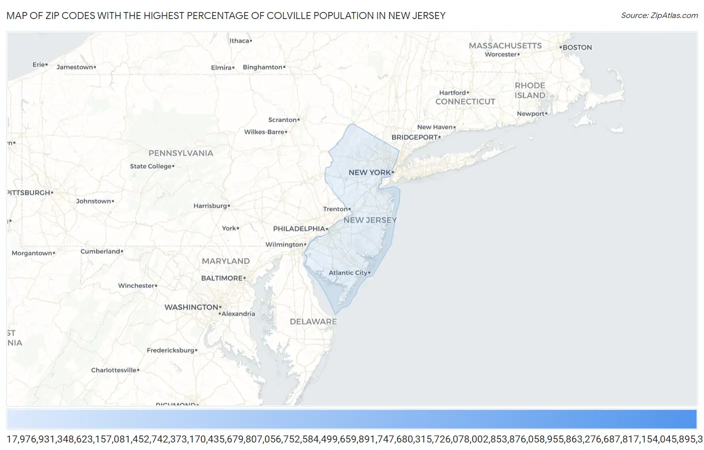 Zip Codes with the Highest Percentage of Colville Population in New Jersey Map