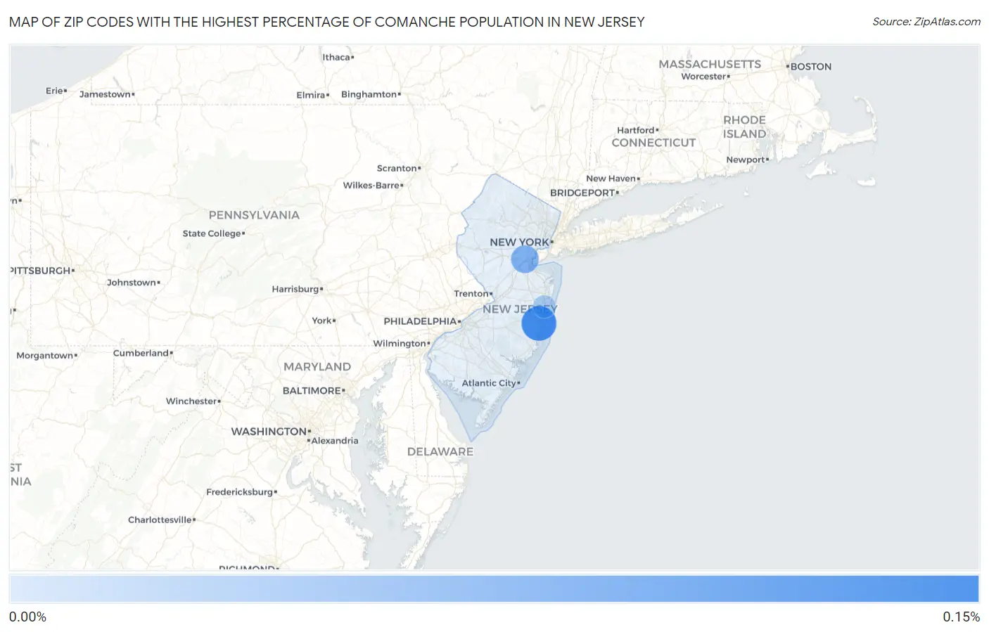Zip Codes with the Highest Percentage of Comanche Population in New Jersey Map