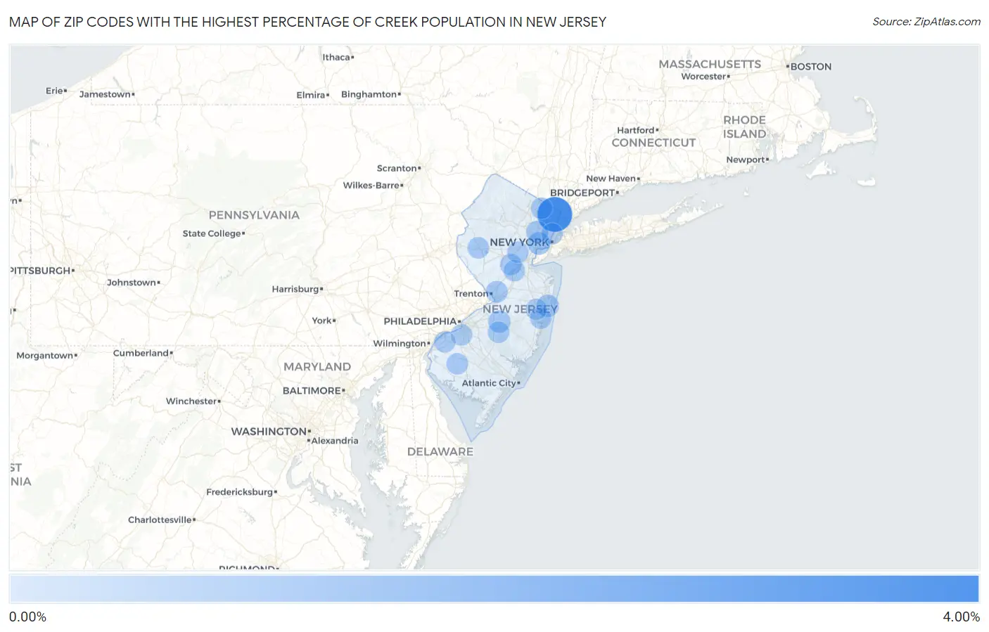 Zip Codes with the Highest Percentage of Creek Population in New Jersey Map