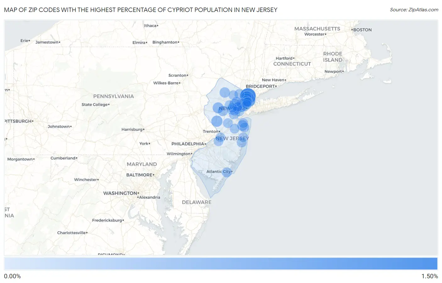Zip Codes with the Highest Percentage of Cypriot Population in New Jersey Map