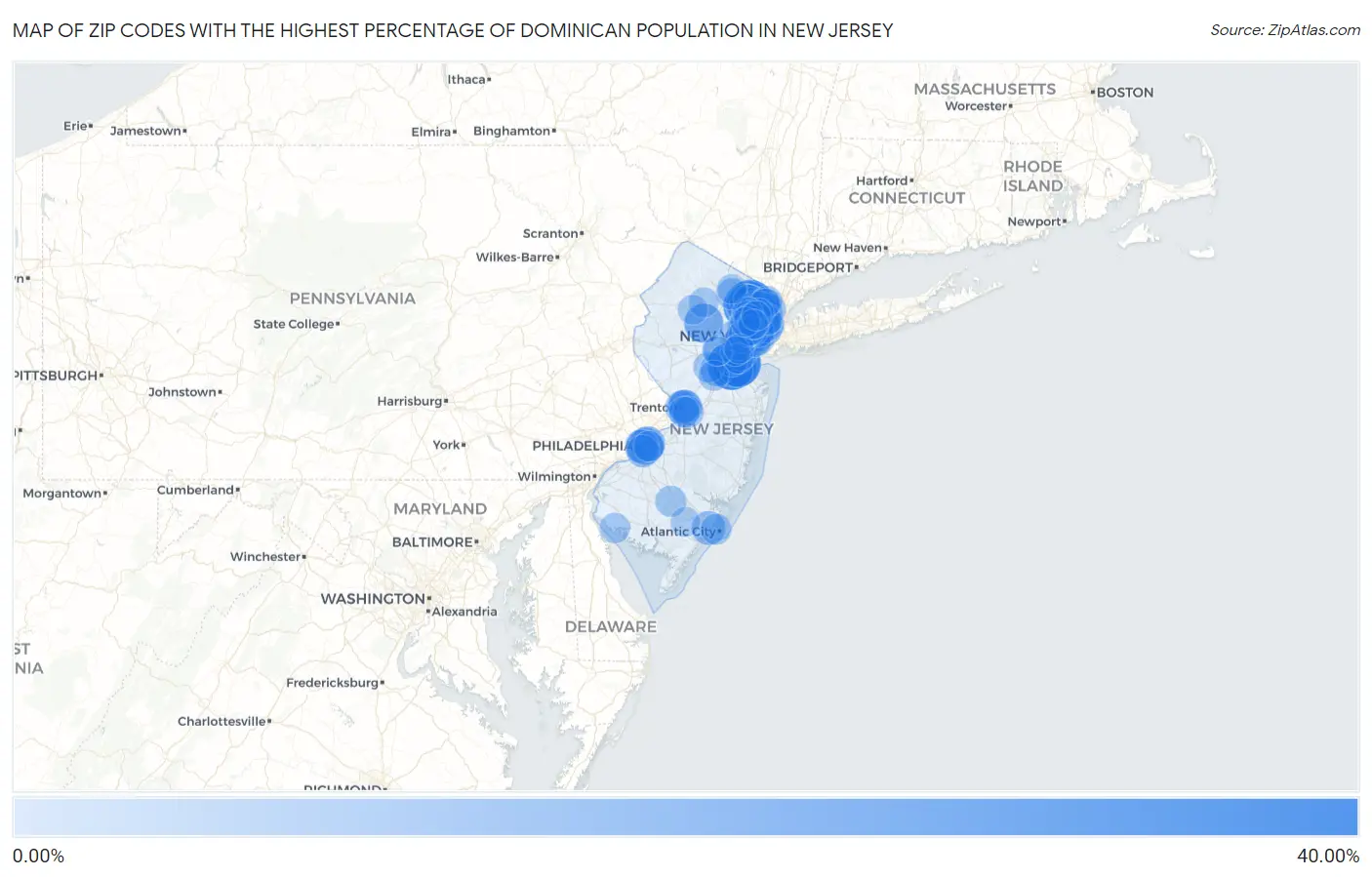 Zip Codes with the Highest Percentage of Dominican Population in New Jersey Map